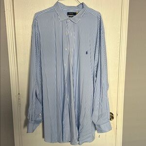 Polo by Ralph Lauren Men's White and Blue Dress Shirt